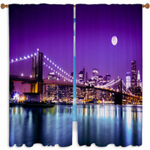 Brooklyn Bridge And NYC Skyline With Full Moon Window Curtains 48755303