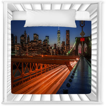 Brooklyn Bridge At Night With Light Trails Formed By The Moving Cars Nursery Decor 90170629
