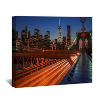Brooklyn Bridge At Night With Light Trails Formed By The Moving Cars Wall Art 90170629