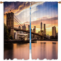 Brooklyn Bridge At Sunset Window Curtains 69026847