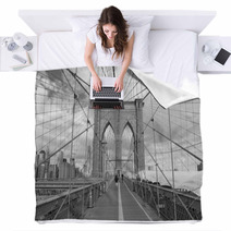 Brooklyn Bridge In New York City Gray Photo Blankets 63324895