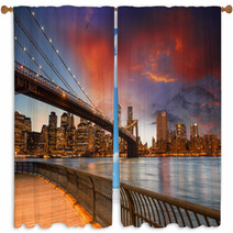 Brooklyn Bridge Park New York City Spectacular Sunset View Of Window Curtains 55014785