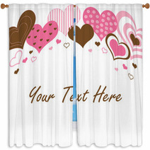 Brown And Pink Hearts Border Window Curtains 21598503