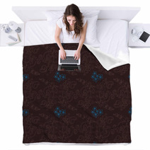 Brown And Turquoise Floral Wallpaper Blankets 22751779