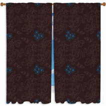 Brown And Turquoise Floral Wallpaper Window Curtains 22751779