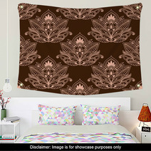 Brown Persian Paisley Seamless Floral Pattern Wall Art 70495169