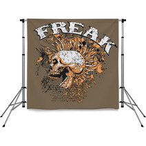 Brown Punk Skull With Mohawk Freak Word Art Backdrops 51691393