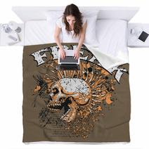 Brown Punk Skull With Mohawk Freak Word Art Blankets 51691393