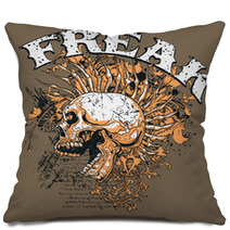 Brown Punk Skull With Mohawk Freak Word Art Pillows 51691393