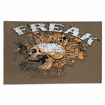 Brown Punk Skull With Mohawk Freak Word Art Rugs 51691393