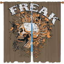 Brown Punk Skull With Mohawk Freak Word Art Window Curtains 51691393