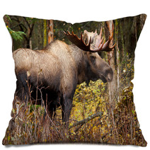 Bull Moose In Nature Brown Forest Pillows 58265313