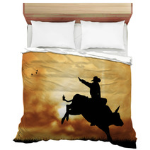 Bull Rider At Sunset Bedding 54437553