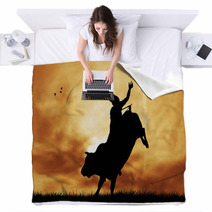 Bull Rider At Sunset Blankets 54437543