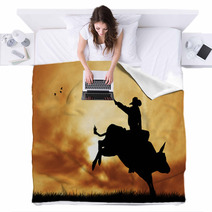 Bull Rider At Sunset Blankets 54437553