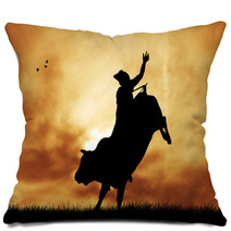 Bull Rider At Sunset Pillows 54437543