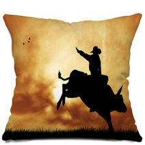 Bull Rider At Sunset Pillows 54437553