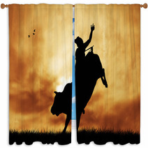 Bull Rider At Sunset Window Curtains 54437543