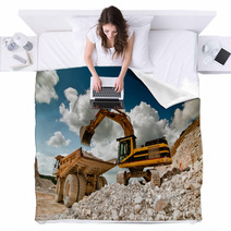 Bulldozer Excavator In Quarry Blankets 45483465