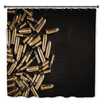 Bullets From The Gun Placed On A Black Wooden Table Bath Decor 130223035