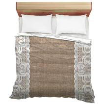 Burlap Background With Lacy Cloth Bedding 58785985