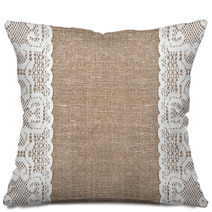 Burlap Background With Lacy Cloth Pillows 58785985