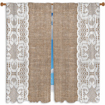 Burlap Background With Lacy Cloth Window Curtains 58785985