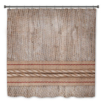Burlap Background With Sacking Ribbon And Rope Bath Decor 57886759