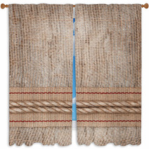Burlap Background With Sacking Ribbon And Rope Window Curtains 57886759