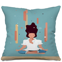Business Woman Meditating In Lotus Pose Pillows 197482279