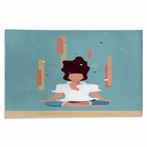Business Woman Meditating In Lotus Pose Rugs 197482279