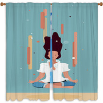 Business Woman Meditating In Lotus Pose Window Curtains 197482279