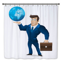 Businessman Holding Briefcase And Globe Bath Decor 53235703
