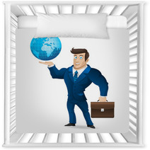 Businessman Holding Briefcase And Globe Nursery Decor 53235703