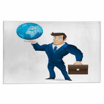 Businessman Holding Briefcase And Globe Rugs 53235703
