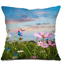 Butterflies Flying In The Flowers Pillows 43985358