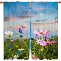 Butterflies Flying In The Flowers Window Curtains 43985358