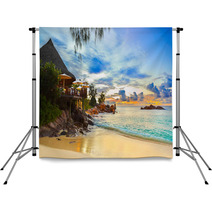 Cafe On Tropical Beach At Sunset Backdrops 41626895