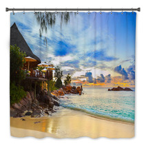 Cafe On Tropical Beach At Sunset Bath Decor 41626895