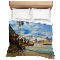 Cafe On Tropical Beach At Sunset Bedding 41626895
