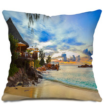 Cafe On Tropical Beach At Sunset Pillows 41626895