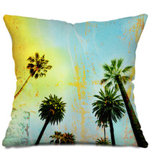 California Beach Art Palm Trees Background Pillows 87091112