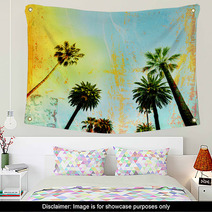 California Beach Art Palm Trees Background Wall Art 87091112