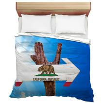 California Flag Wooden Sign With Sky Background Bedding 82949568