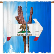 California Flag Wooden Sign With Sky Background Window Curtains 82949568