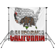 California On A Brick Wall Illustration California Flag Painted On Brick Wall Font With The California Flag California Map On A Brick Wall Backdrops 138401690