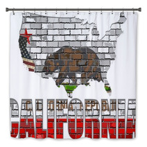California On A Brick Wall Illustration California Flag Painted On Brick Wall Font With The California Flag California Map On A Brick Wall Bath Decor 138401690
