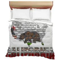 California On A Brick Wall Illustration California Flag Painted On Brick Wall Font With The California Flag California Map On A Brick Wall Bedding 138401690