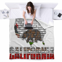 California On A Brick Wall Illustration California Flag Painted On Brick Wall Font With The California Flag California Map On A Brick Wall Blankets 138401690