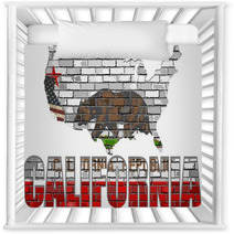 California On A Brick Wall Illustration California Flag Painted On Brick Wall Font With The California Flag California Map On A Brick Wall Nursery Decor 138401690